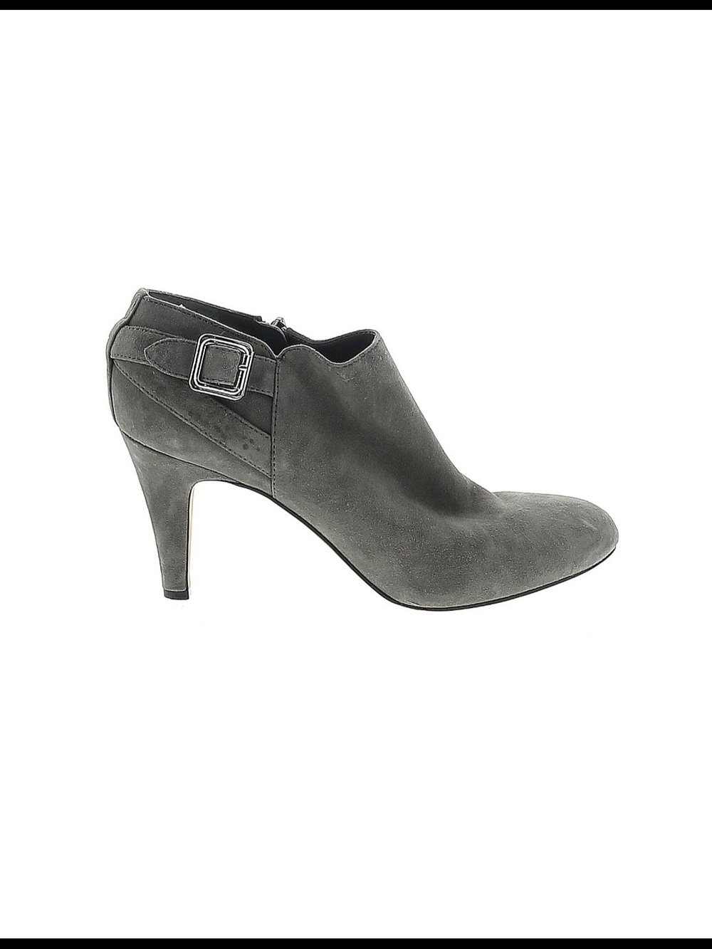 Vince Camuto Gray Suede High-Heel Ankle Bootie with Buckle